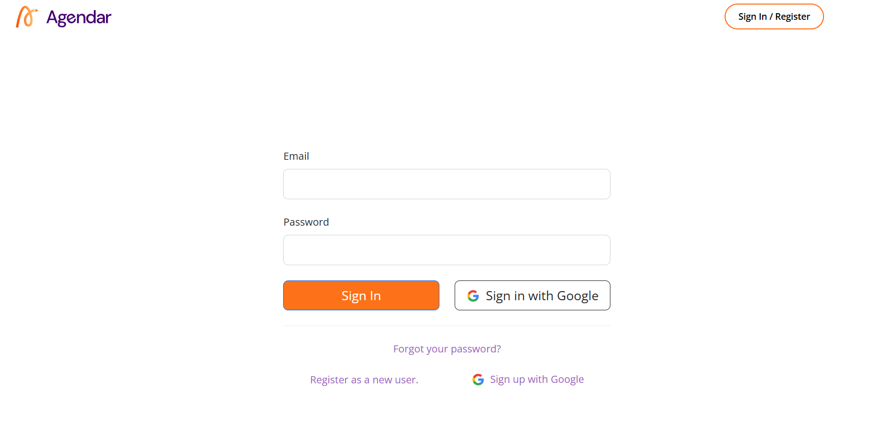 Login screen