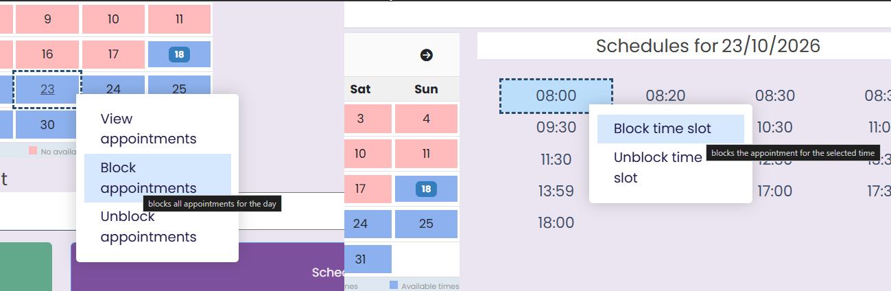 Blocking times